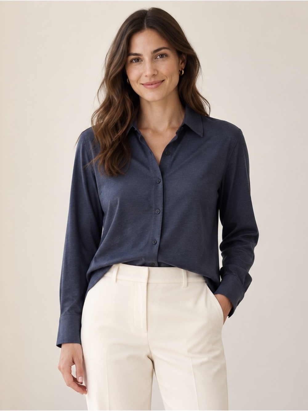 NWT Theory Riduro R Navy Pima Cotton Slub Button-Up Shirt Size L Minimalist Soft